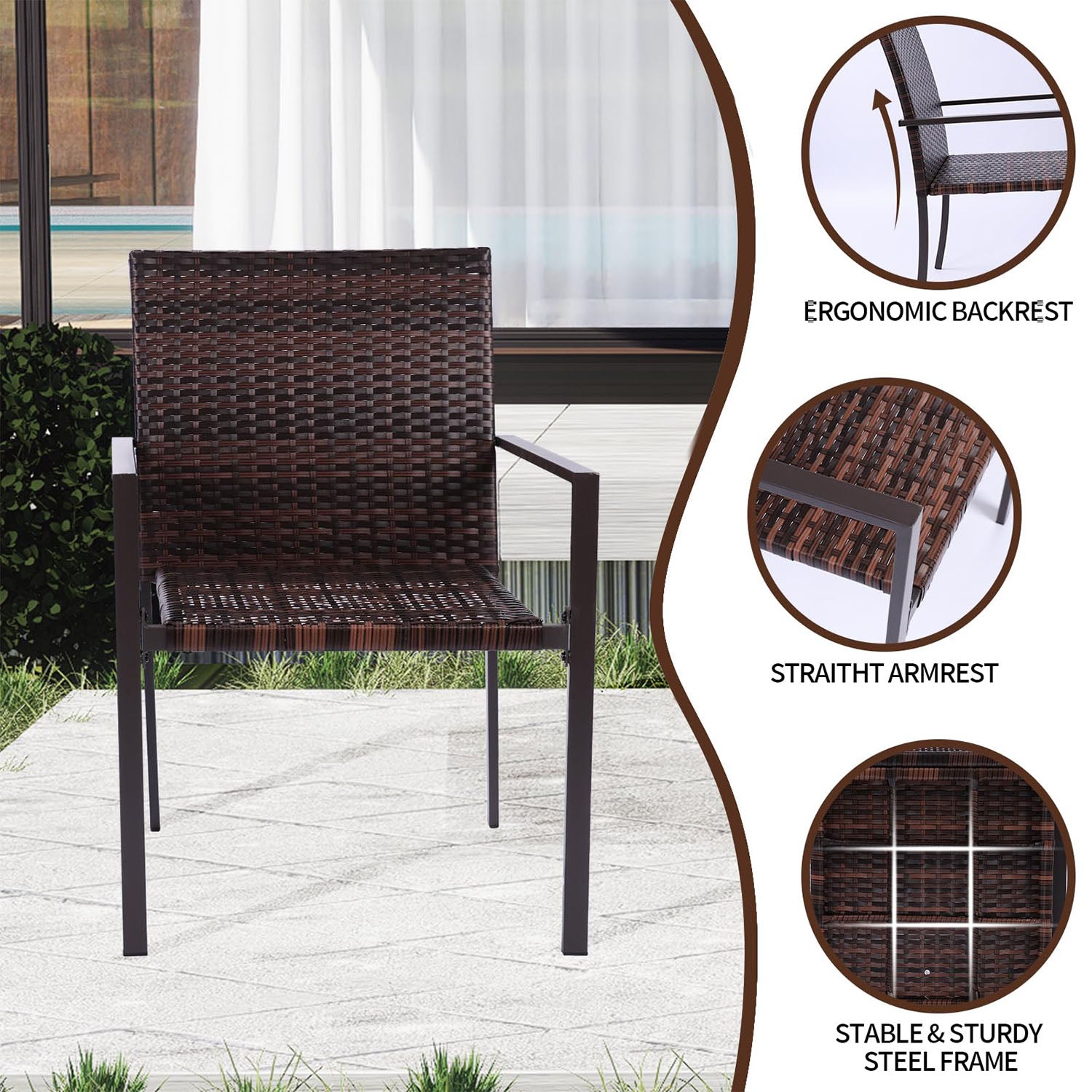 Patio Dining Chairs Outdoor Set of 2,Stackable All-Weather Resistant Rattan Chairs - Meissalivve