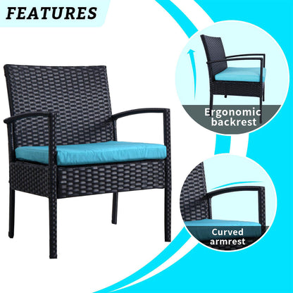 3 Pieces Outdoor Patio Furniture Set, All Weather PE Rattan Chairs with Table - Meissalivve