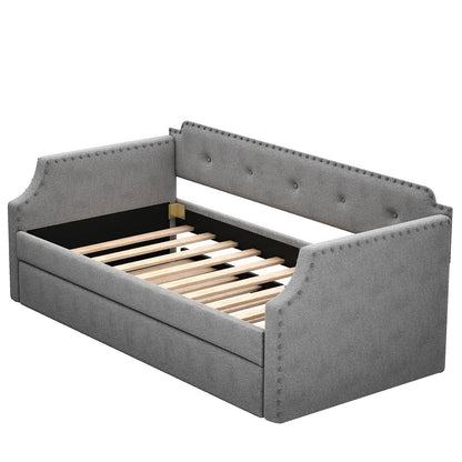 Upholstered Daybed with Trundle, Wood Slat Support,Gray - Meissalivve