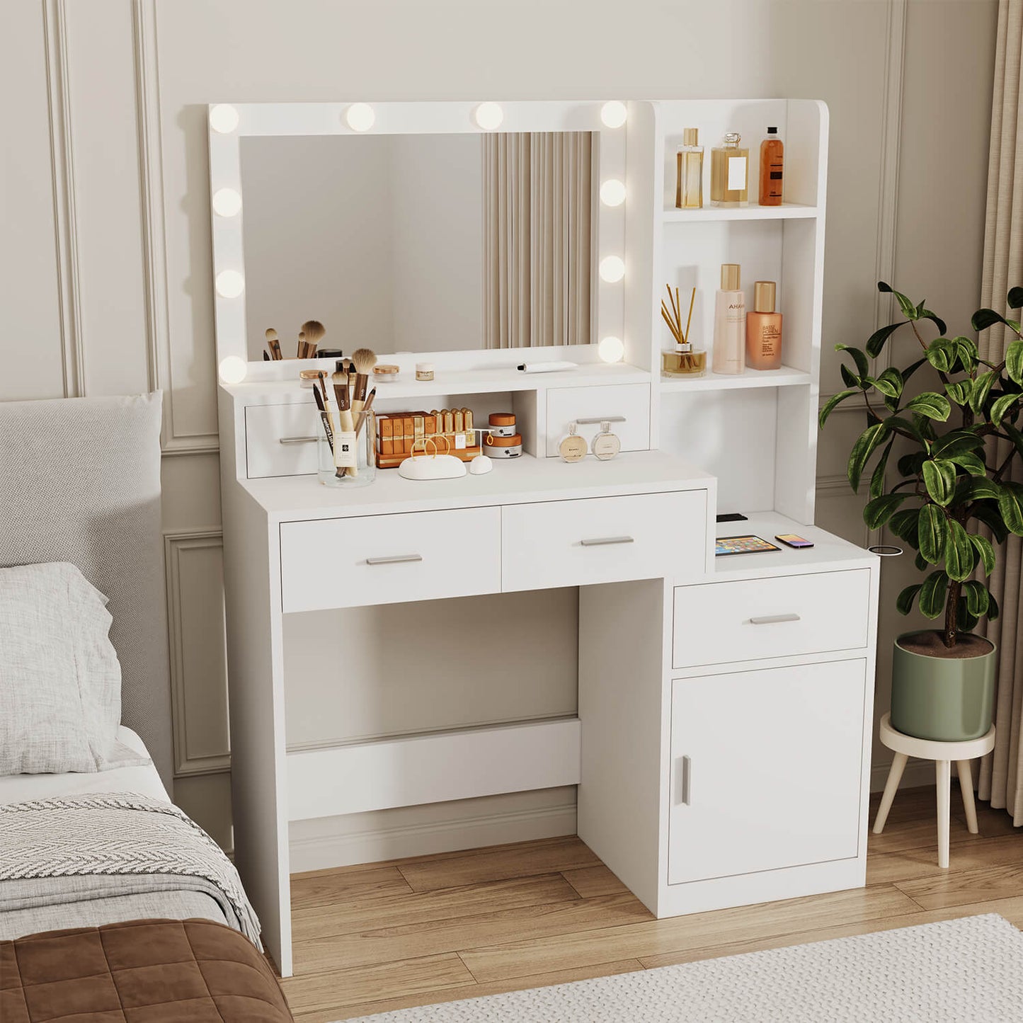 Smart mirror dressing table with drawers and storage cabinet, dressing pad - Meissalivve