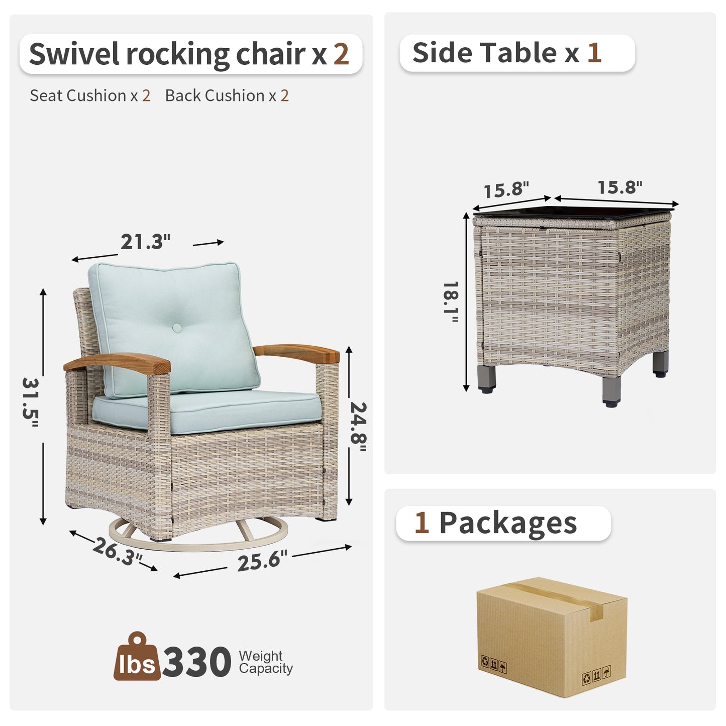 3 Pieces Patio Furniture Set, Wicker Patio Bistro Set  (YK-6015-B5)