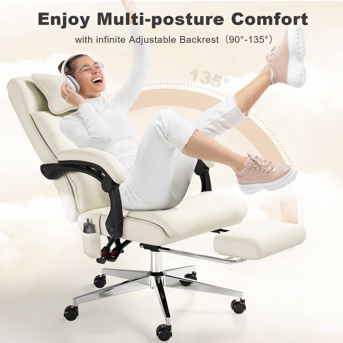 6-Point Massage Ergonomic Office Chair, 500lbs PU Executive Computer Chair