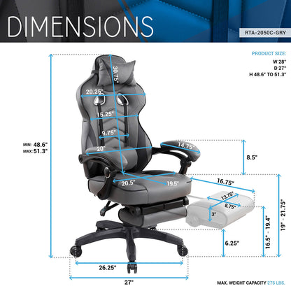 Gaming Racing Style Fully Reclining Executive Office Chair with Footrest - Meissalivve