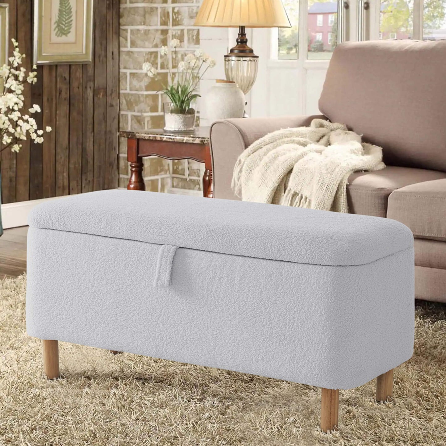 Basics Upholstered Storage Ottoman and Entryway Bench - Meissalivve