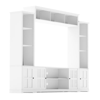 4 Piece Entertainment Center Wall Cabinet TV Cabinet with Bookshelf