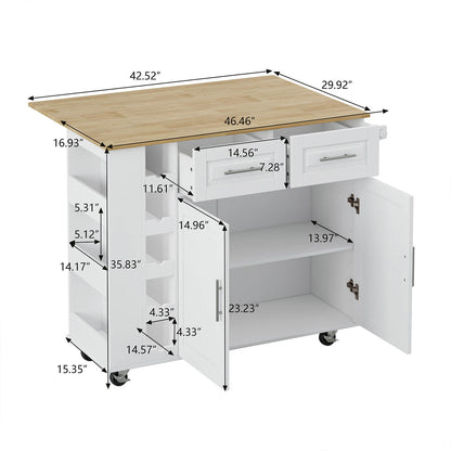 Multi-Functional Kitchen Island Cart with Door Cabinet and Drawers, White - Meissalivve