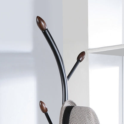 Metal Black and Walnut Standing Coat Rack with 9 hooks, Elegant walnut accents - Meissalivve