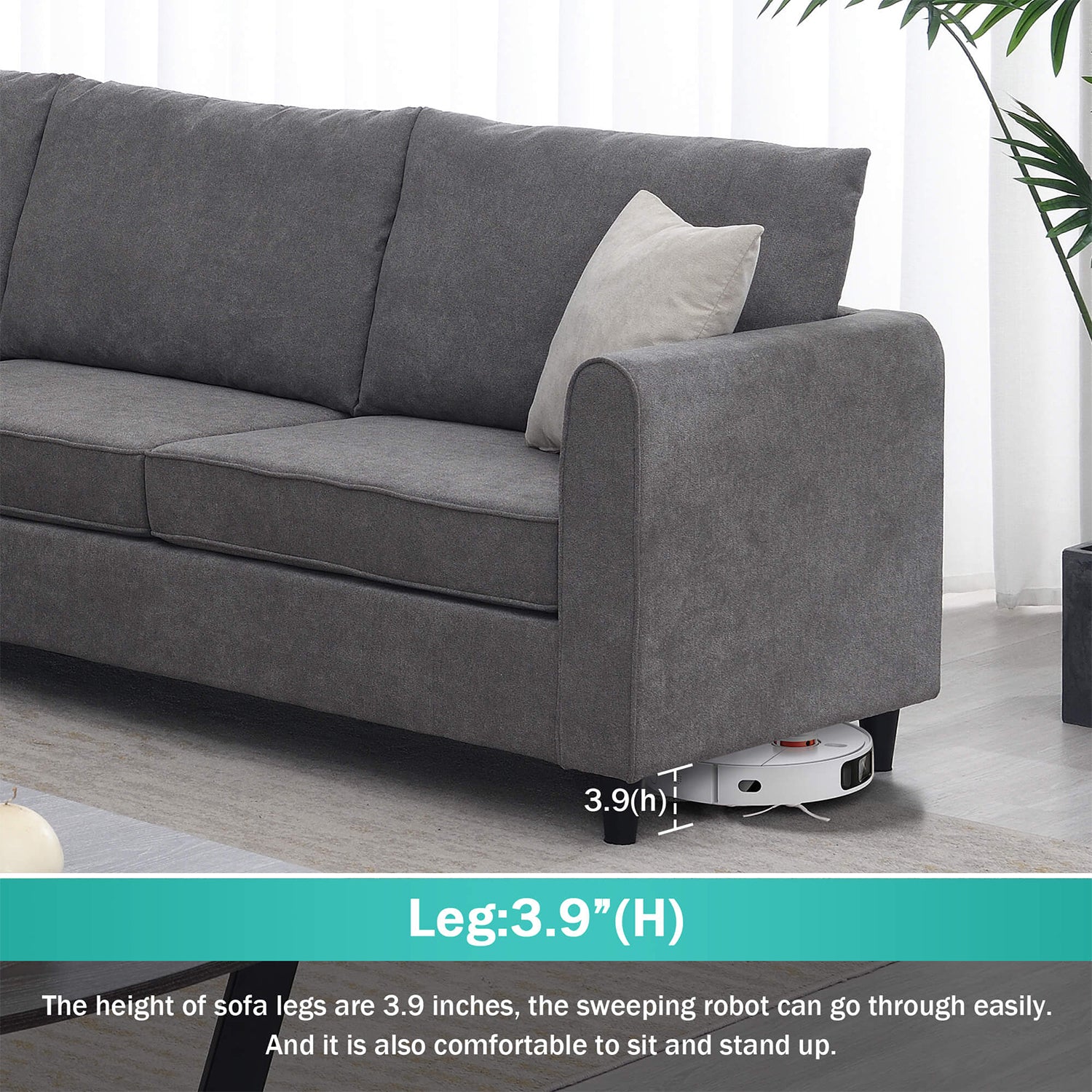 Modern Sectional Sofa with L Shape Furniture Couch and 3 Pillows - Meissalivve