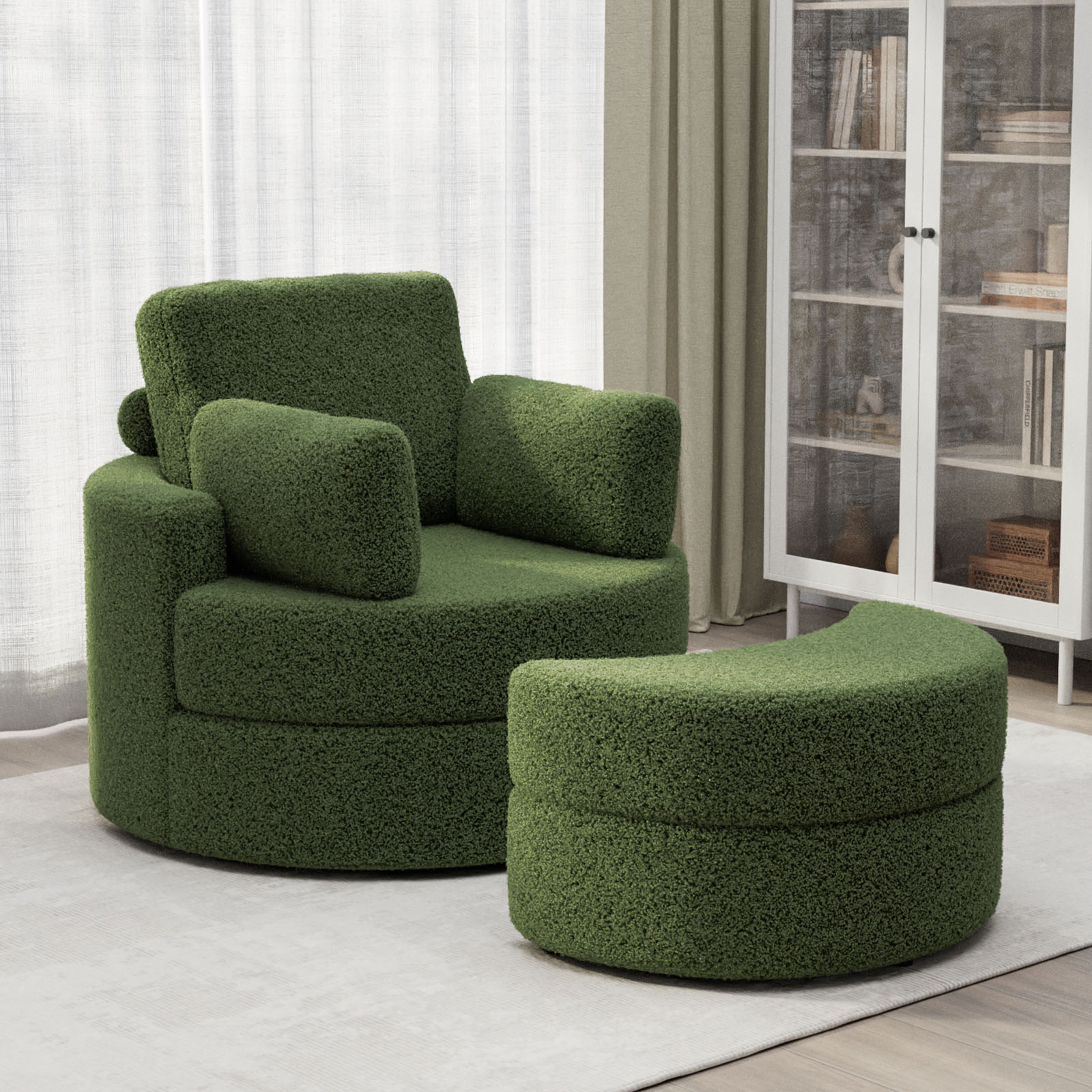 MEISSALIVVE Swivel Accent Barrel Chair with Half Moon Storage Ottoman - Meissalivve