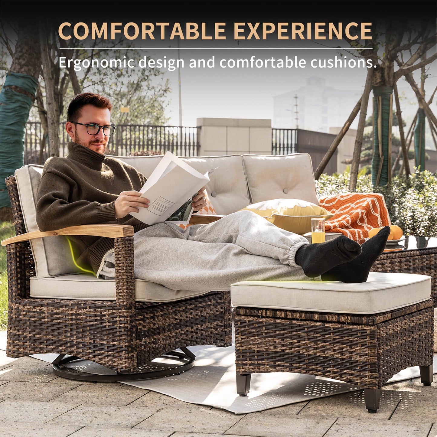 6 Pieces Patio Furniture Sets,  Outdoor Rattan Furniture Conversation Sets - Meissalivve