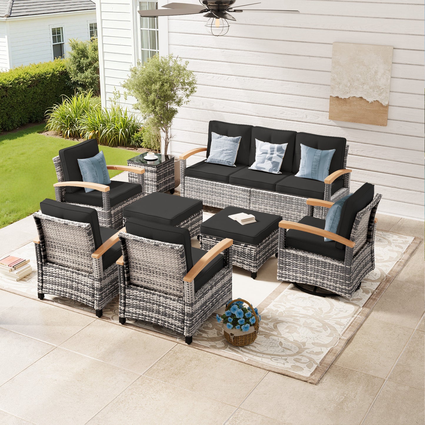 8 Pieces Patio Furniture Sets,  Outdoor Rattan Furniture Conversation Sets (YK-6015-B4)