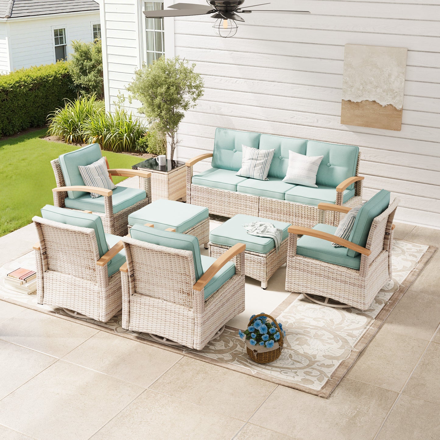 8 Pieces Patio Furniture Sets,  Outdoor Rattan Furniture Conversation Sets (YK-6015-B4)