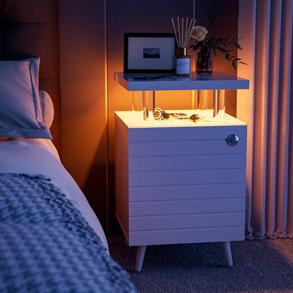 LED Nightstand Bedside Table End Tables Living Room with 4 Acrylic Columns - Meissalivve