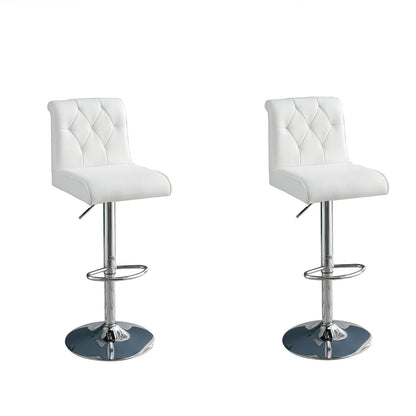 Adjustable Bar Chair, White Faux Leather Tufted Chrome Base Modern Set of 2 - Meissalivve