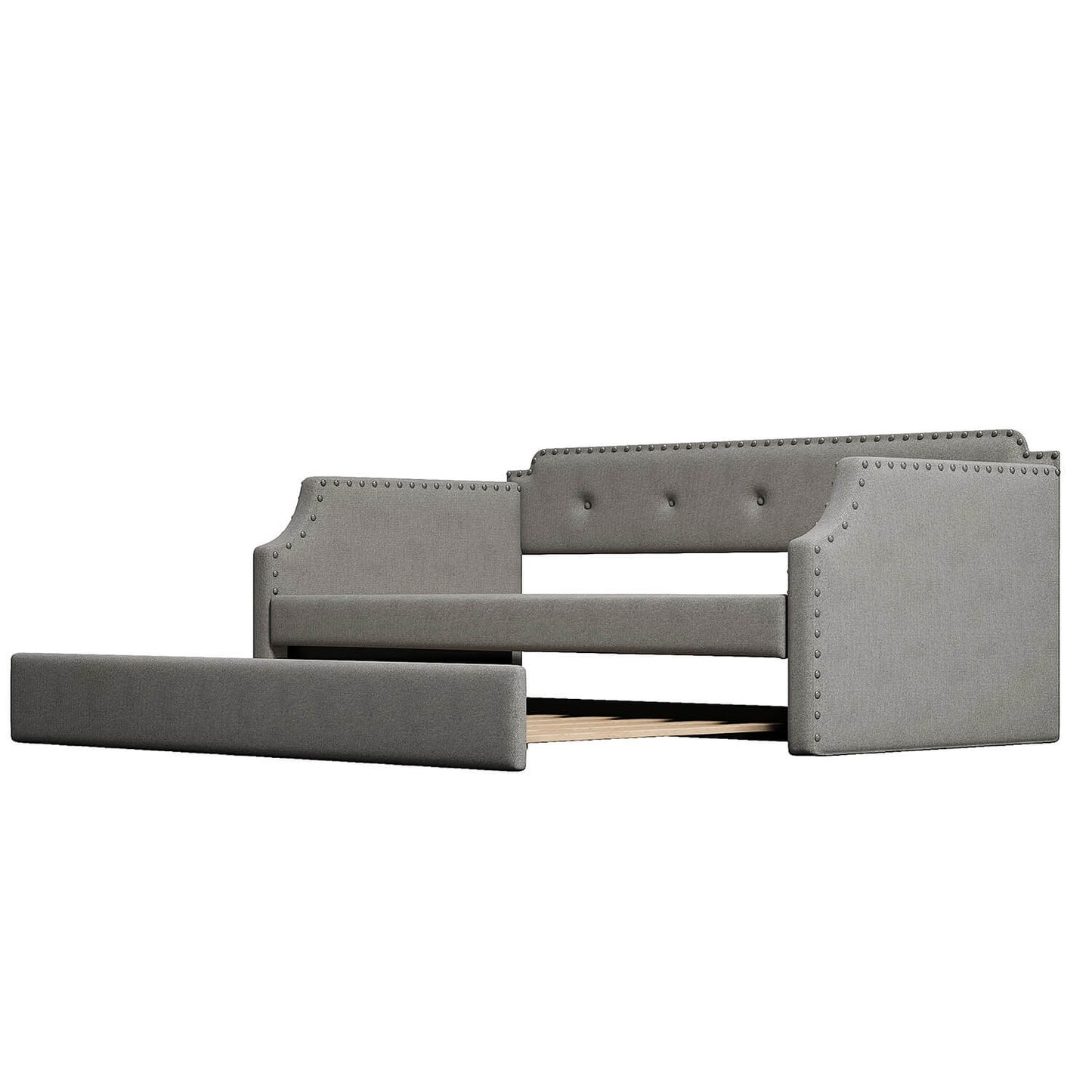 Upholstered Daybed with Trundle, Wood Slat Support,Gray - Meissalivve