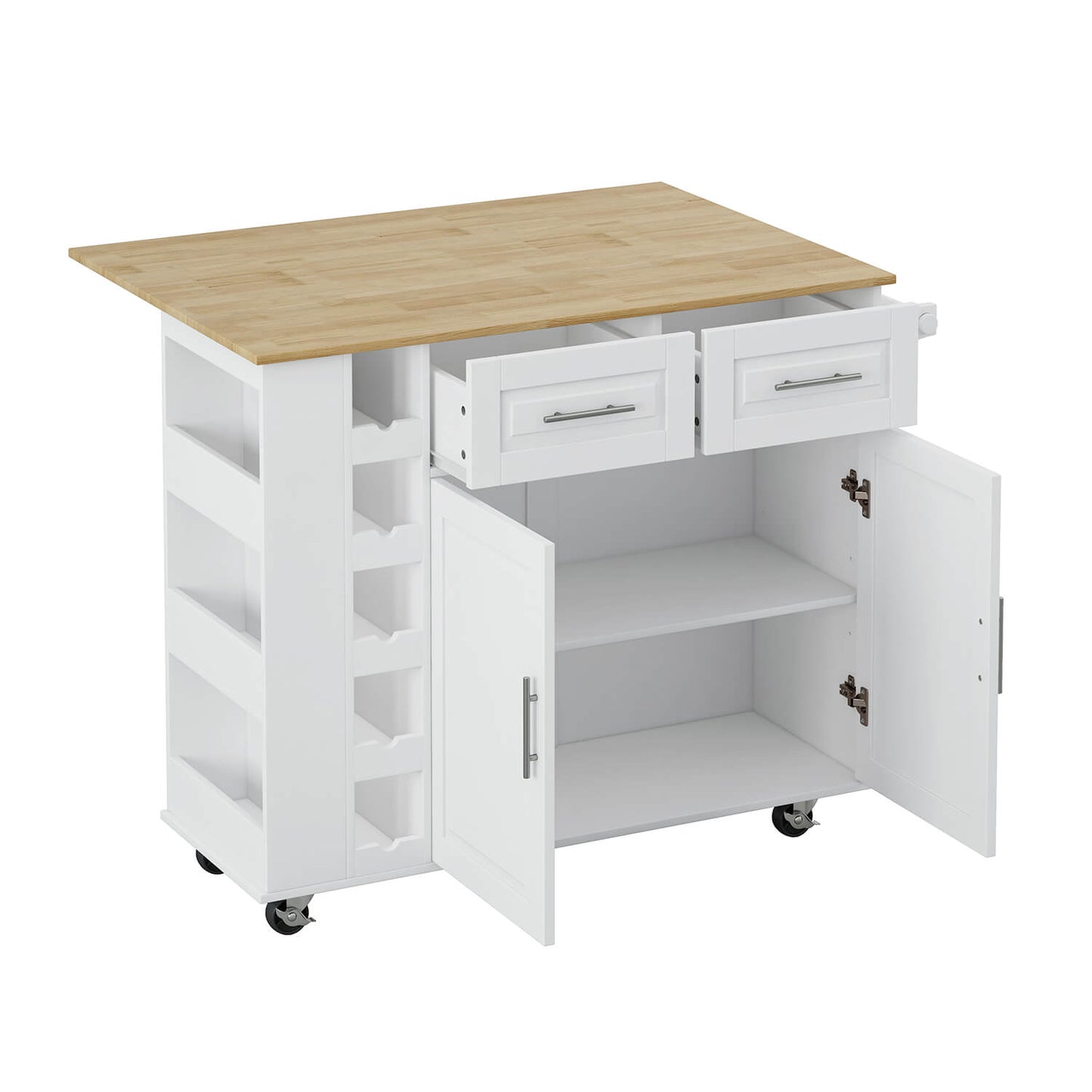 Multi-Functional Kitchen Island Cart with Door Cabinet and Drawers, White - Meissalivve