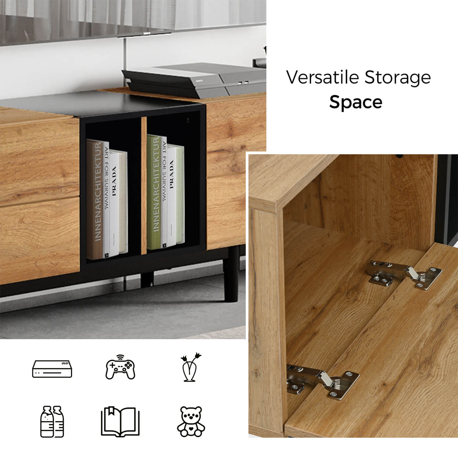 Modern TV Stand for 80'' TV, Media Console Table with Large Storage Cabinet - Meissalivve