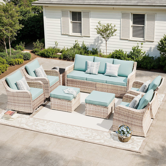 8 Piece Outdoor Rattan Patio Furniture Set, Swivel Rocker Chairs with Ottoman  (YK-6013-B4)
