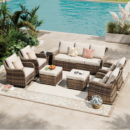 8 Piece Outdoor Rattan Patio Furniture Set, Swivel Rocker Chairs with Ottoman  (YK-6013-B4)