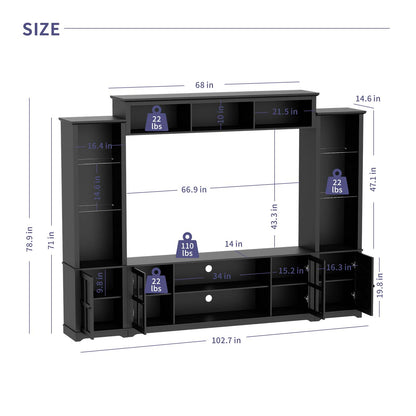 4 Piece Entertainment Center Wall Cabinet TV Cabinet with Bookshelf