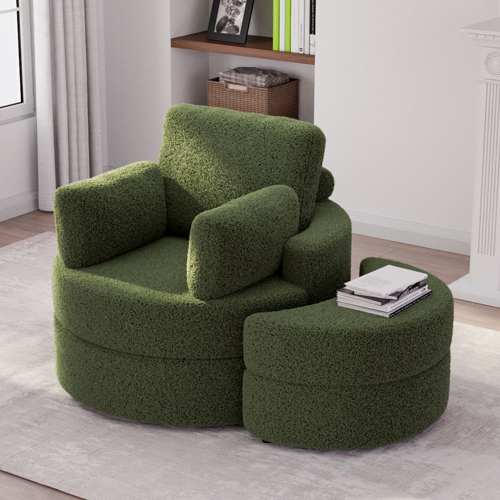 MEISSALIVVE Swivel Accent Barrel Chair with Half Moon Storage Ottoman - Meissalivve