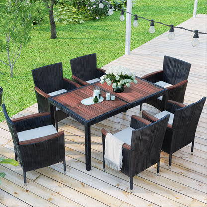 7-Piece Outdoor Patio Dining Set, PE Rattan Wicker Dining Table and Chairs Set - Meissalivve