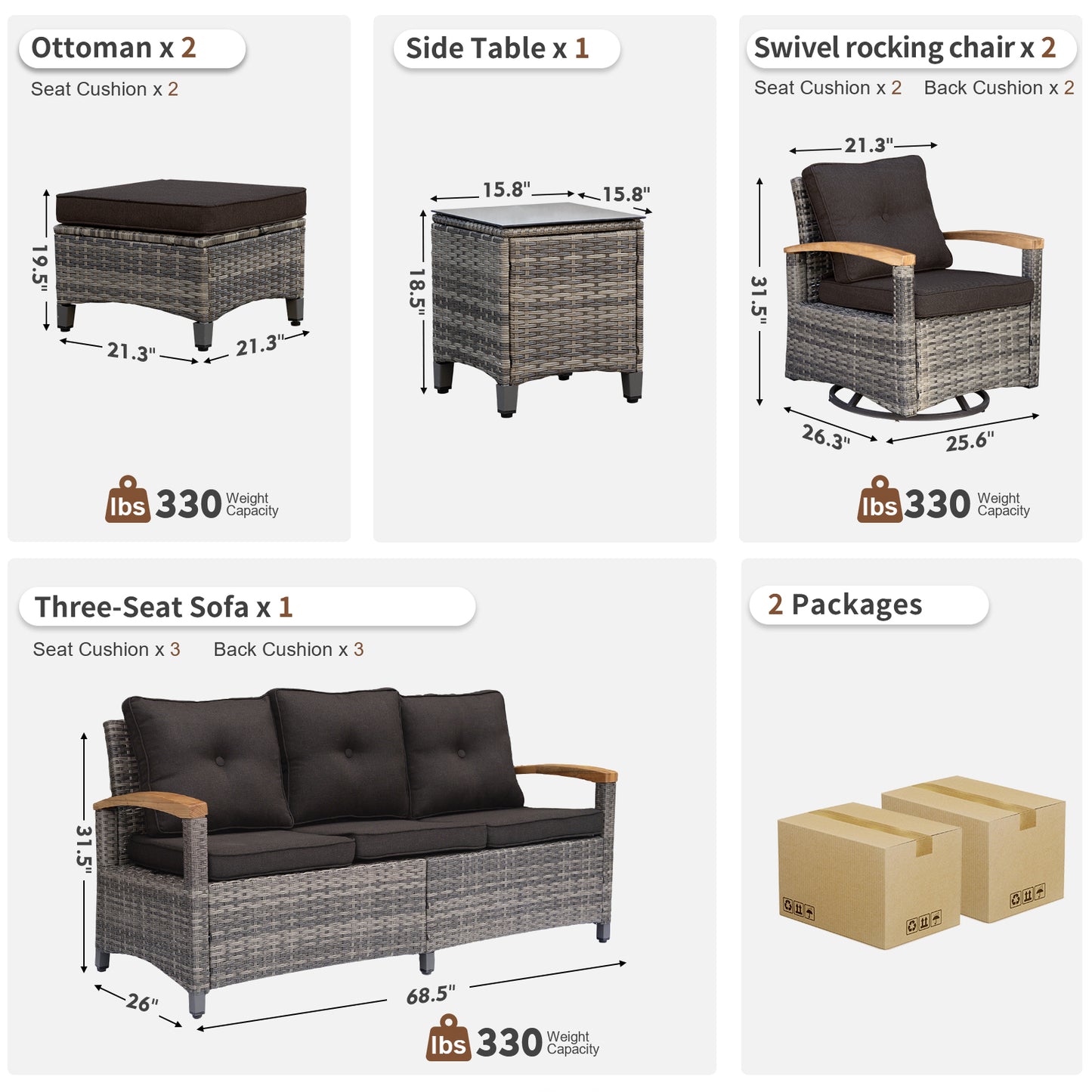6 Pieces Patio Furniture Sets,  Outdoor Rattan Furniture Conversation Sets (YK-6015-B1)