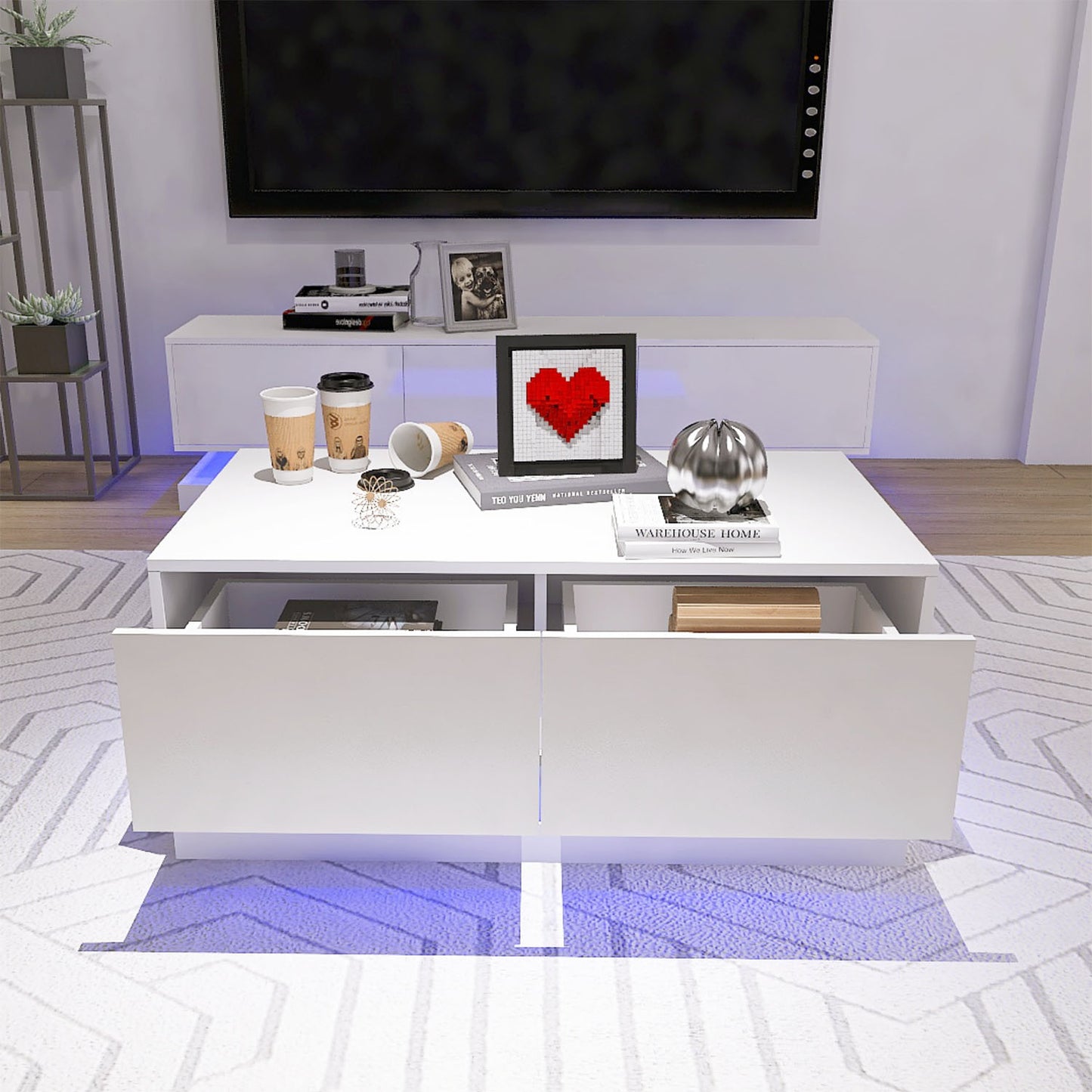 Coffee Table with 2 Drawers have RGB Led Light with Buletooth Control - Meissalivve