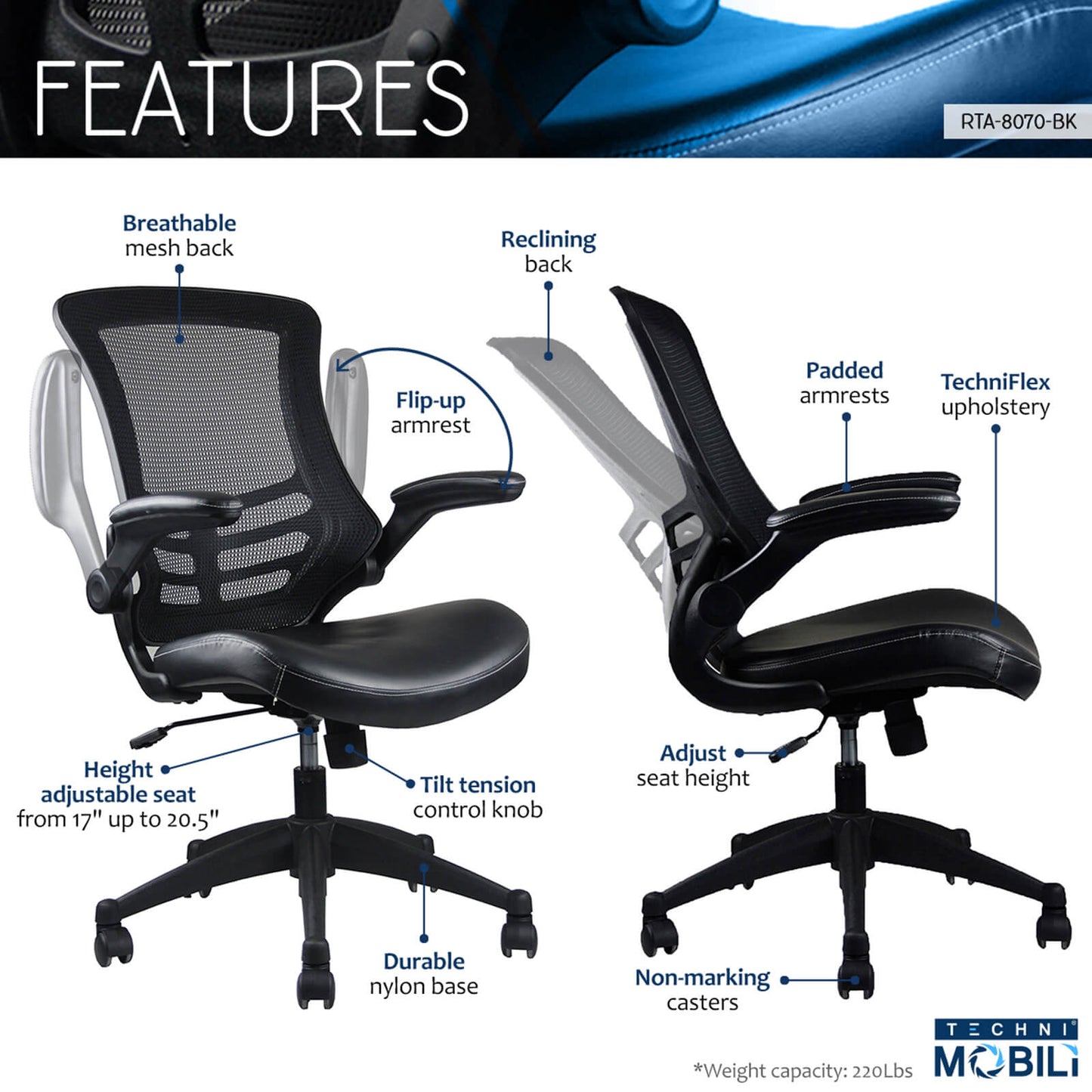 Stylish Mid-Back Mesh Office Chair with Adjustable Arms - Meissalivve