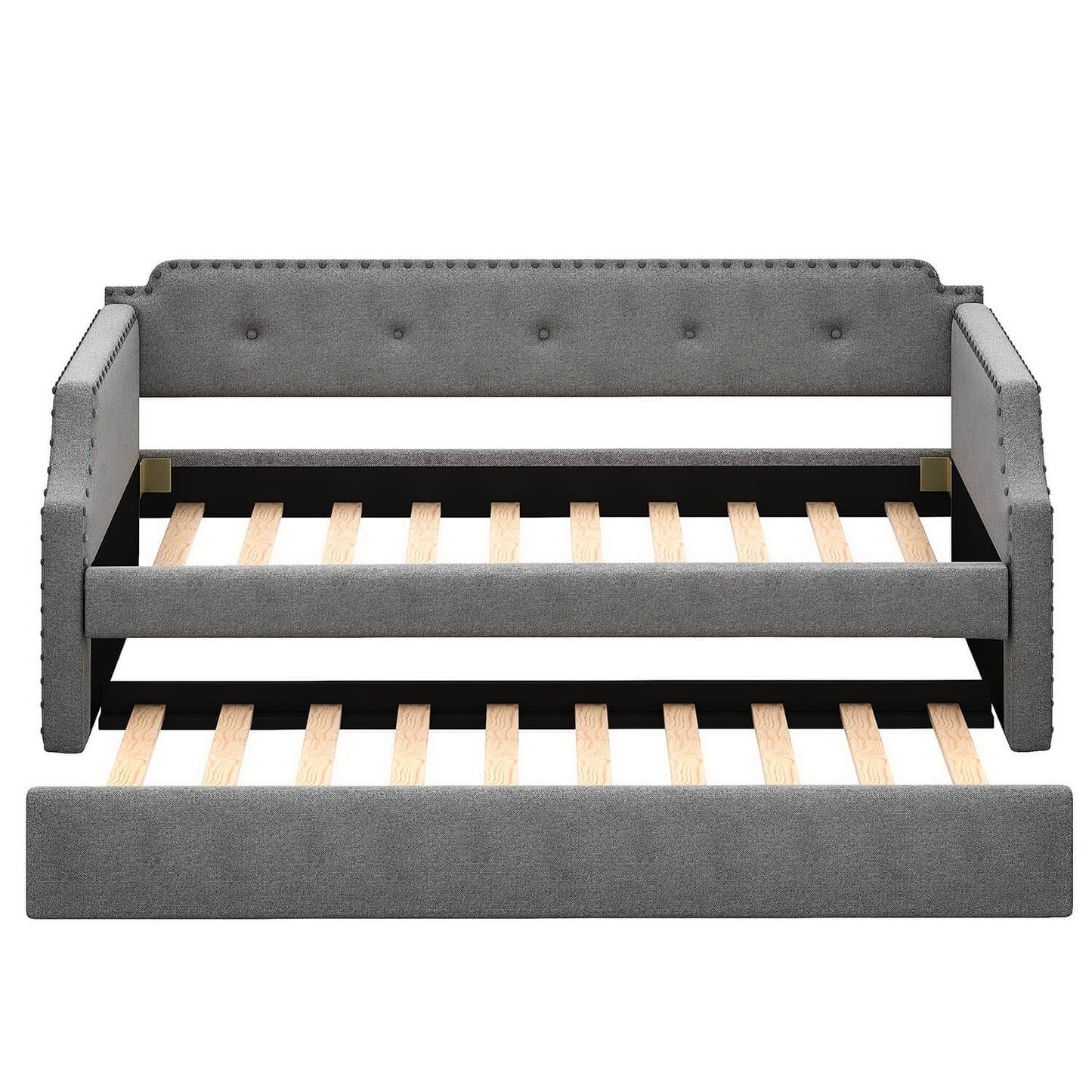 Upholstered Daybed with Trundle, Wood Slat Support,Gray - Meissalivve