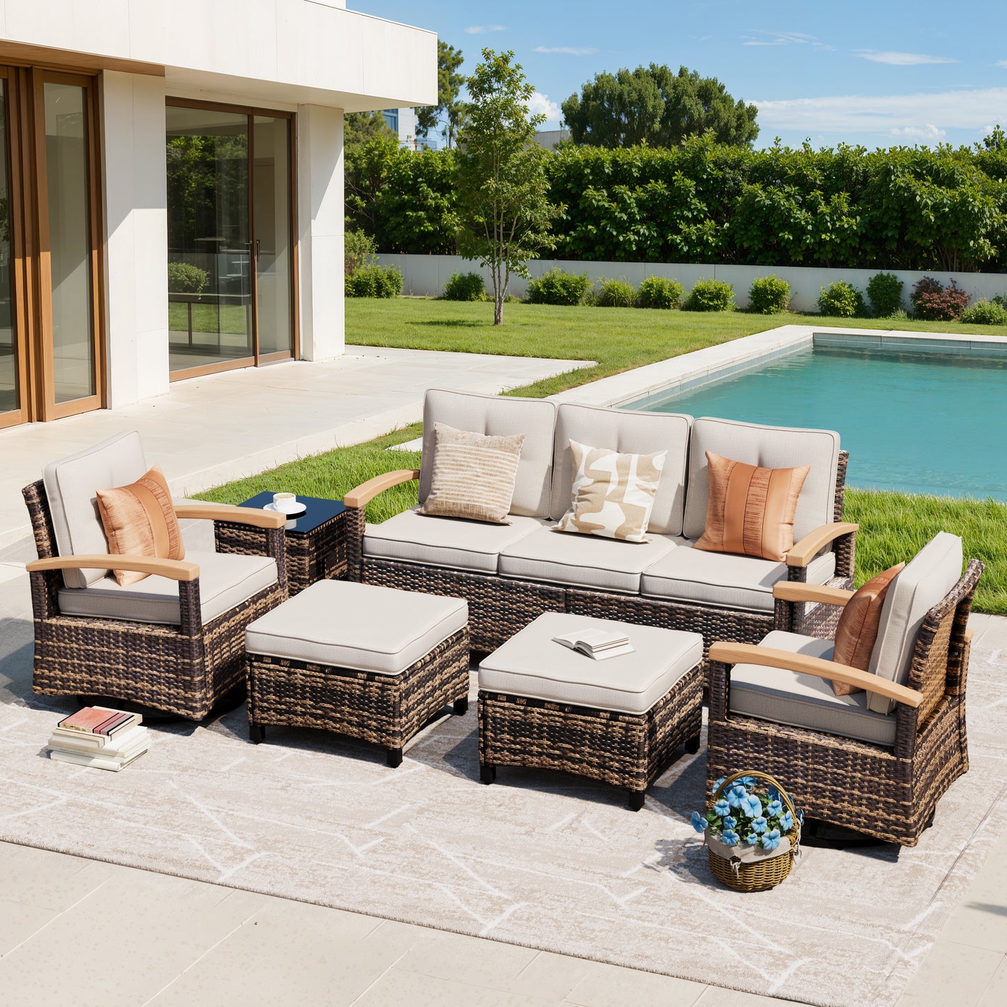 6 Pieces Patio Furniture Sets,  Outdoor Rattan Furniture Conversation Sets (YK-6015-B1)