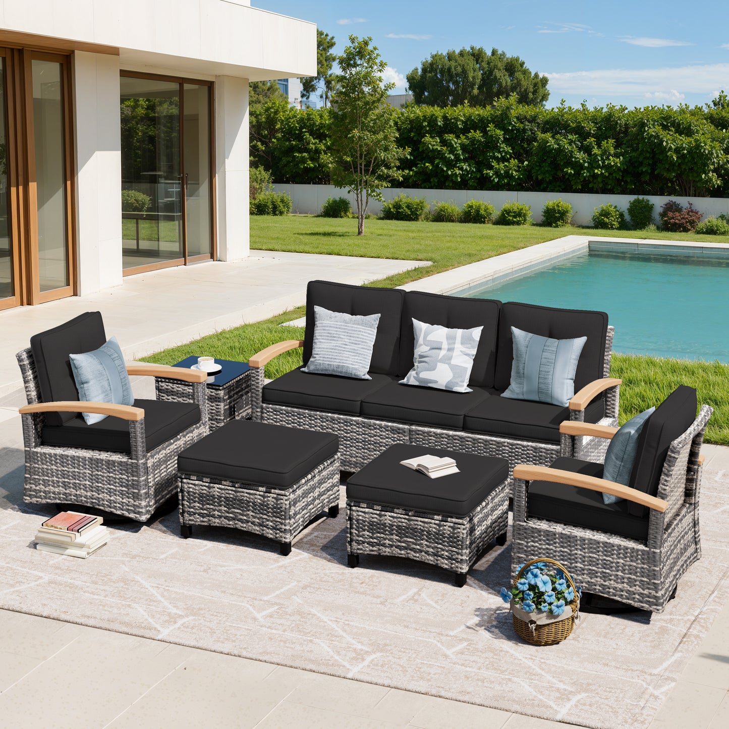 6 Pieces Patio Furniture Sets,  Outdoor Rattan Furniture Conversation Sets (YK-6015-B1)