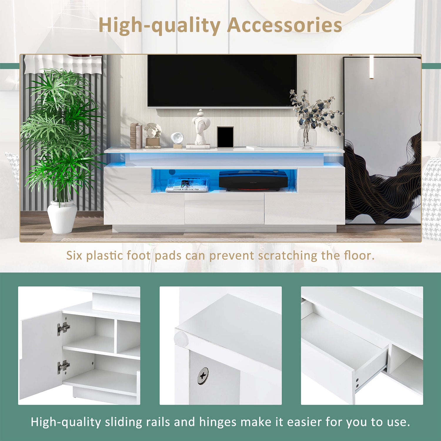 Modern and Stylish Functional TV stand with Color Changing LED Lights - Meissalivve