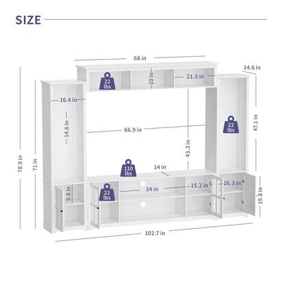 4 Piece Entertainment Center Wall Cabinet TV Cabinet with Bookshelf