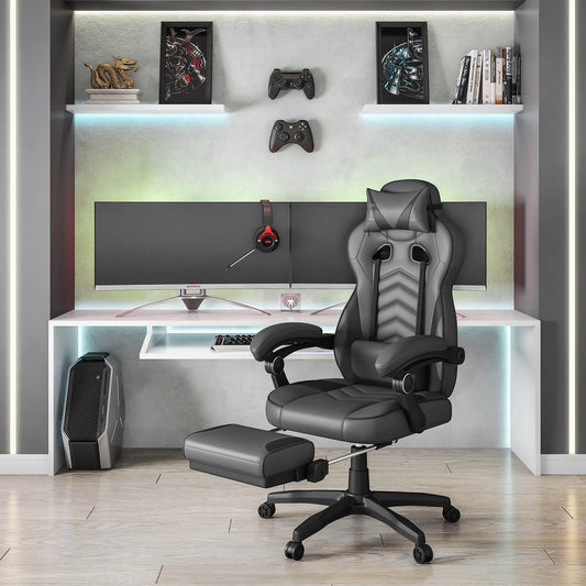 Gaming Racing Style Fully Reclining Executive Office Chair with Footrest - Meissalivve