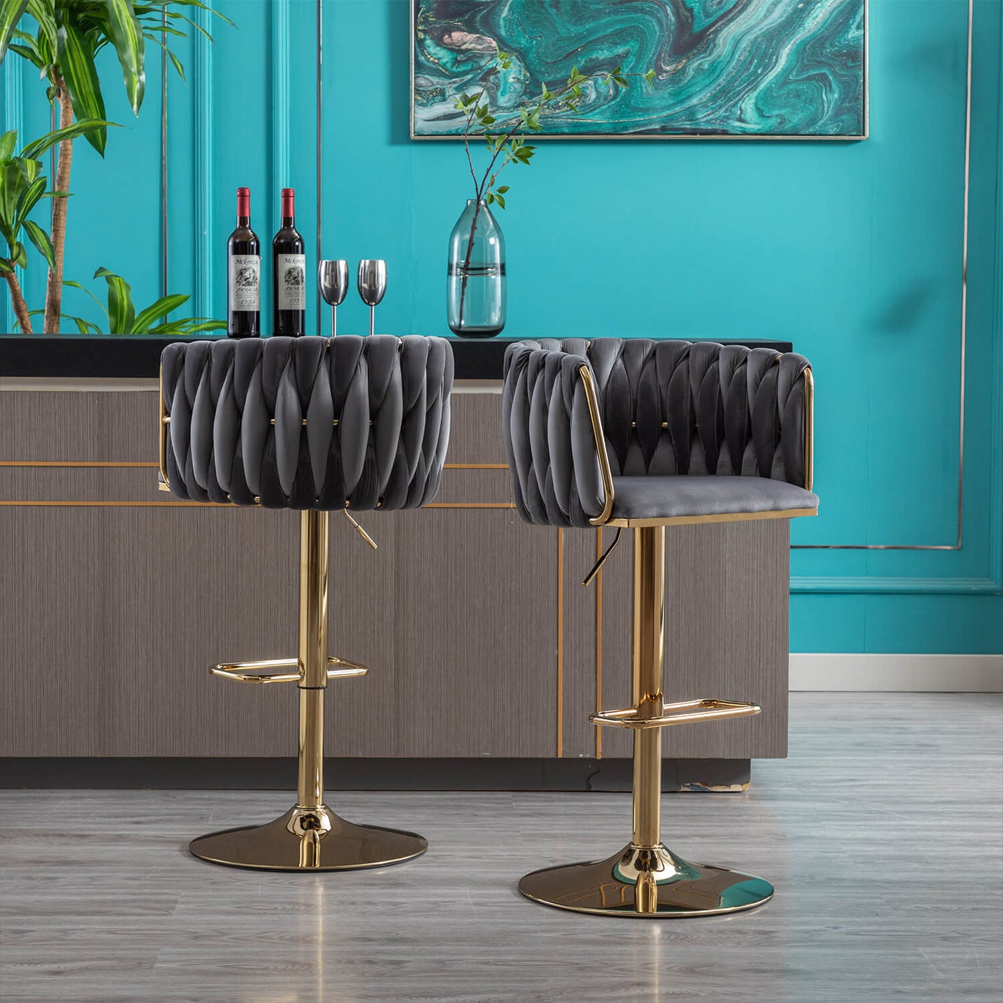 Set of 2 Bar Stools,with Chrome Footrest and Base - Meissalivve