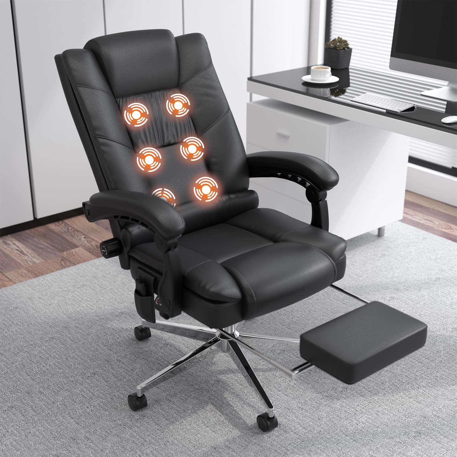 MEISSALIVVE 6-Points Vibration Office Chair with Massage and Foot Rest - Meissalivve