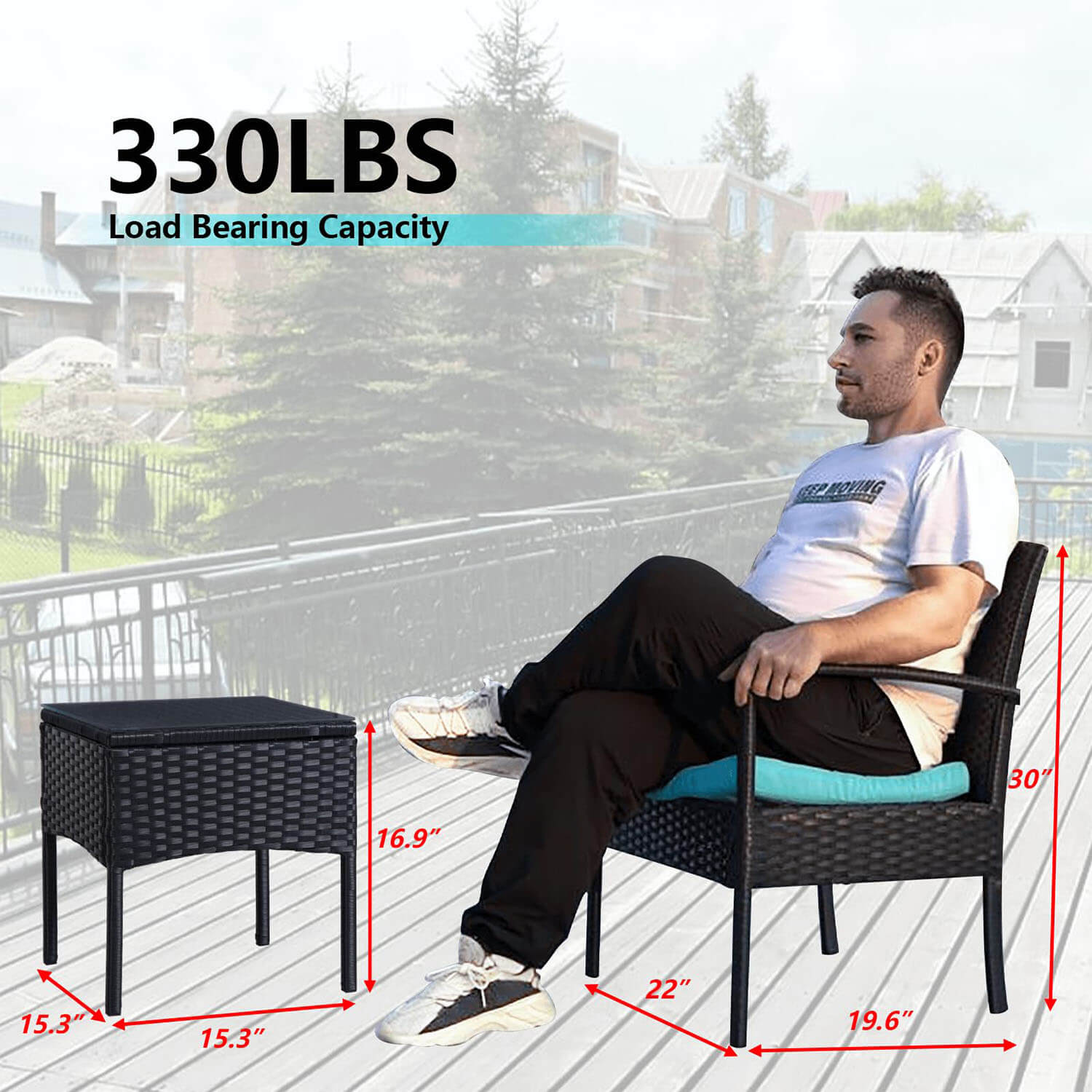 3 Pieces Outdoor Patio Furniture Set, All Weather PE Rattan Chairs with Table - Meissalivve