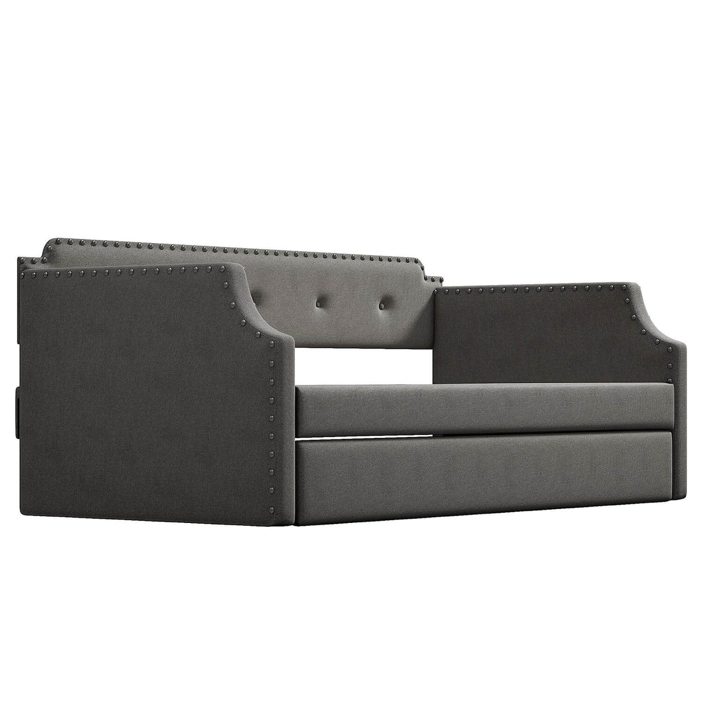 Upholstered Daybed with Trundle, Wood Slat Support,Gray - Meissalivve