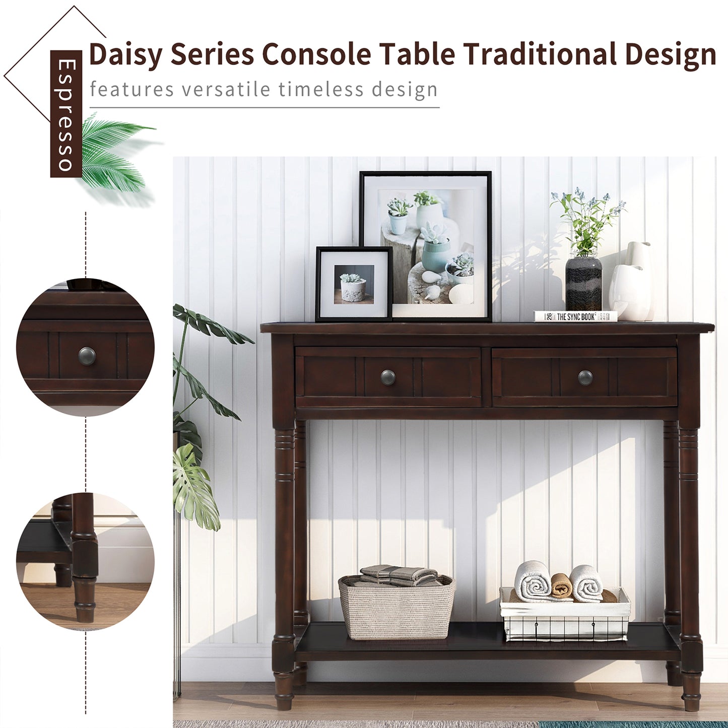 Series Console Table Traditional Design with Two Drawers and Bottom Shelf - Meissalivve