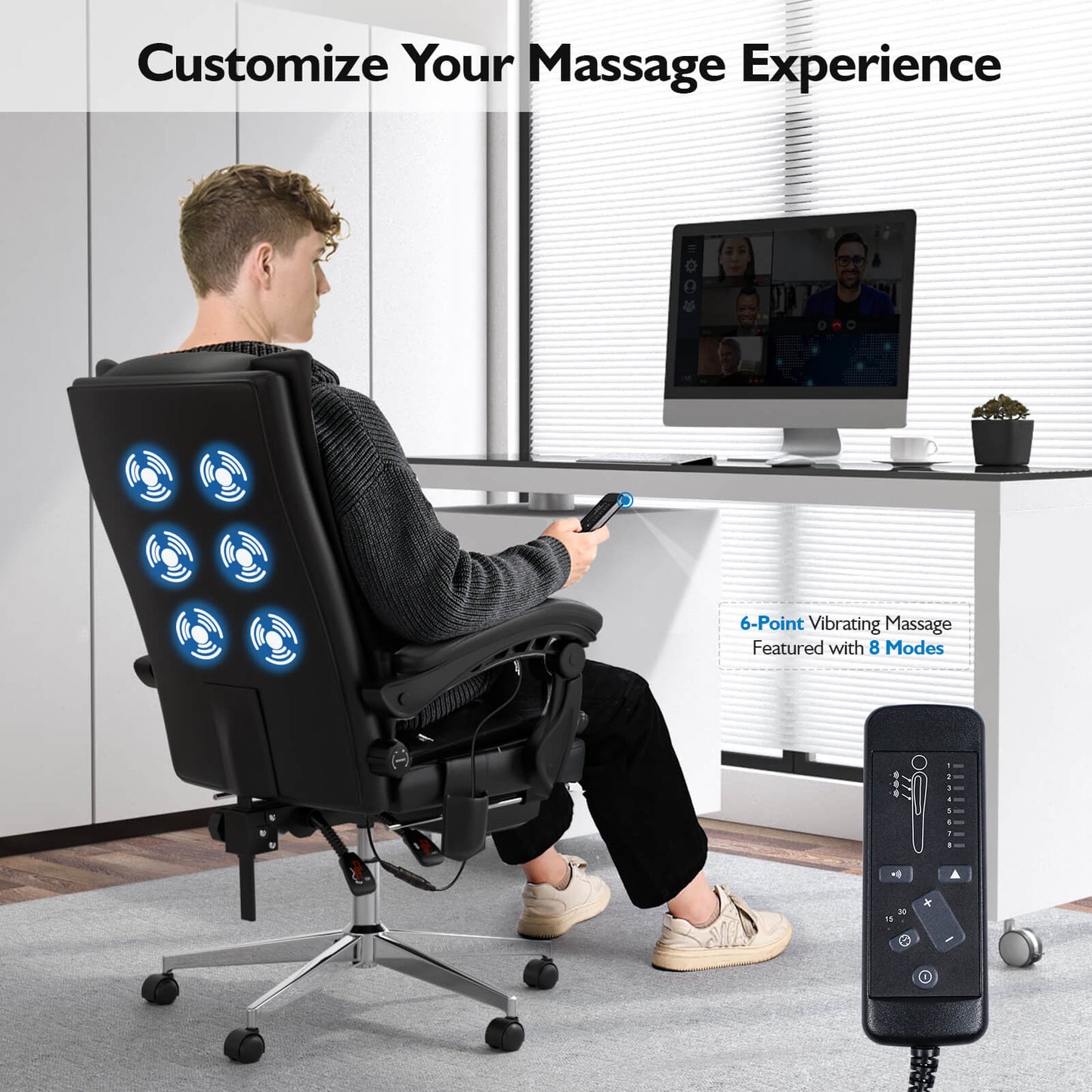 MEISSALIVVE 6-Points Vibration Office Chair with Massage and Foot Rest - Meissalivve