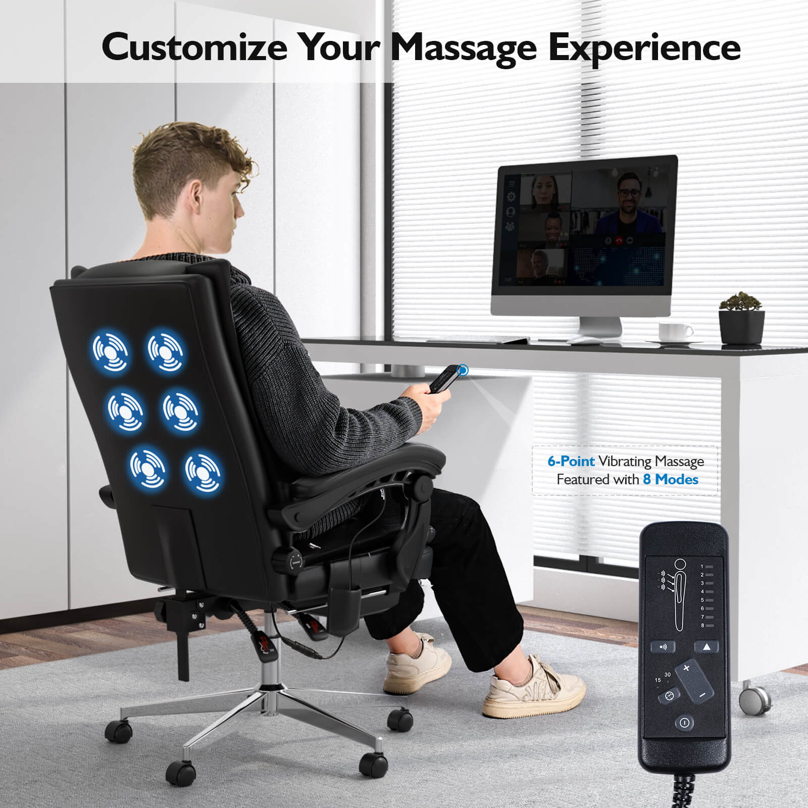 MEISSALIVVE 6-Points Vibration Office Chair with Massage and Foot Rest - Meissalivve