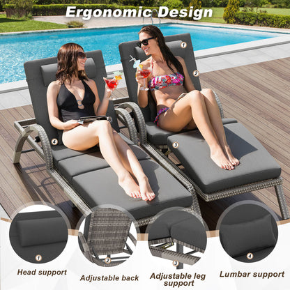 Outdoor Chaise Lounge Chairs, PE Rattan Wicker Pool Lounge Chairs Set of 2