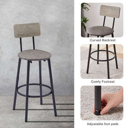 Bar Table Set with 4 Barstools PU Soft seat with backrest, Grey - Meissalivve