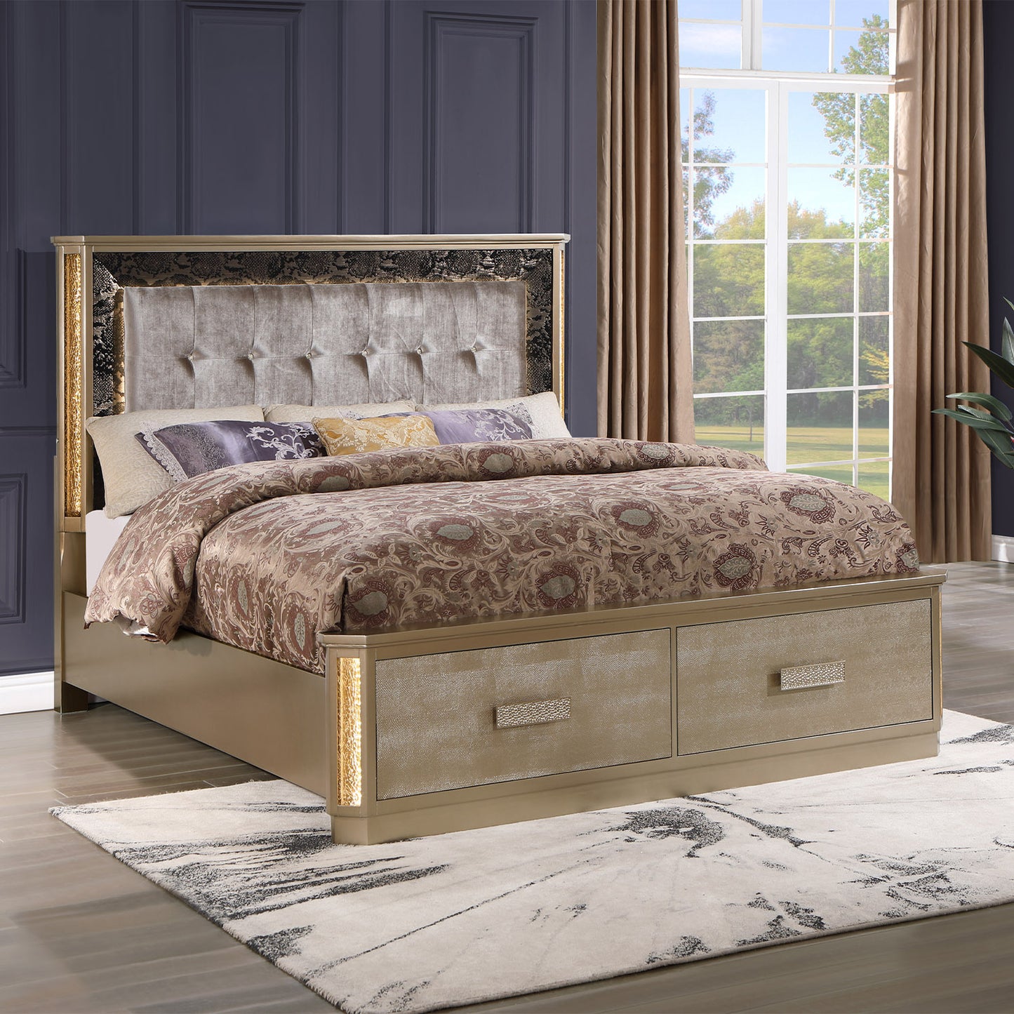 Medusa King 5PC Bedroom set Made with Wood in Gold - Meissalivve