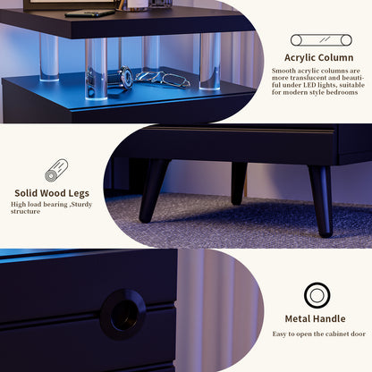 LED Nightstand Bedside Table End Tables Living Room with 4 Acrylic Columns - Meissalivve