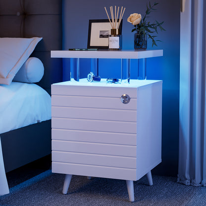 LED Nightstand Bedside Table End Tables Living Room with 4 Acrylic Columns - Meissalivve