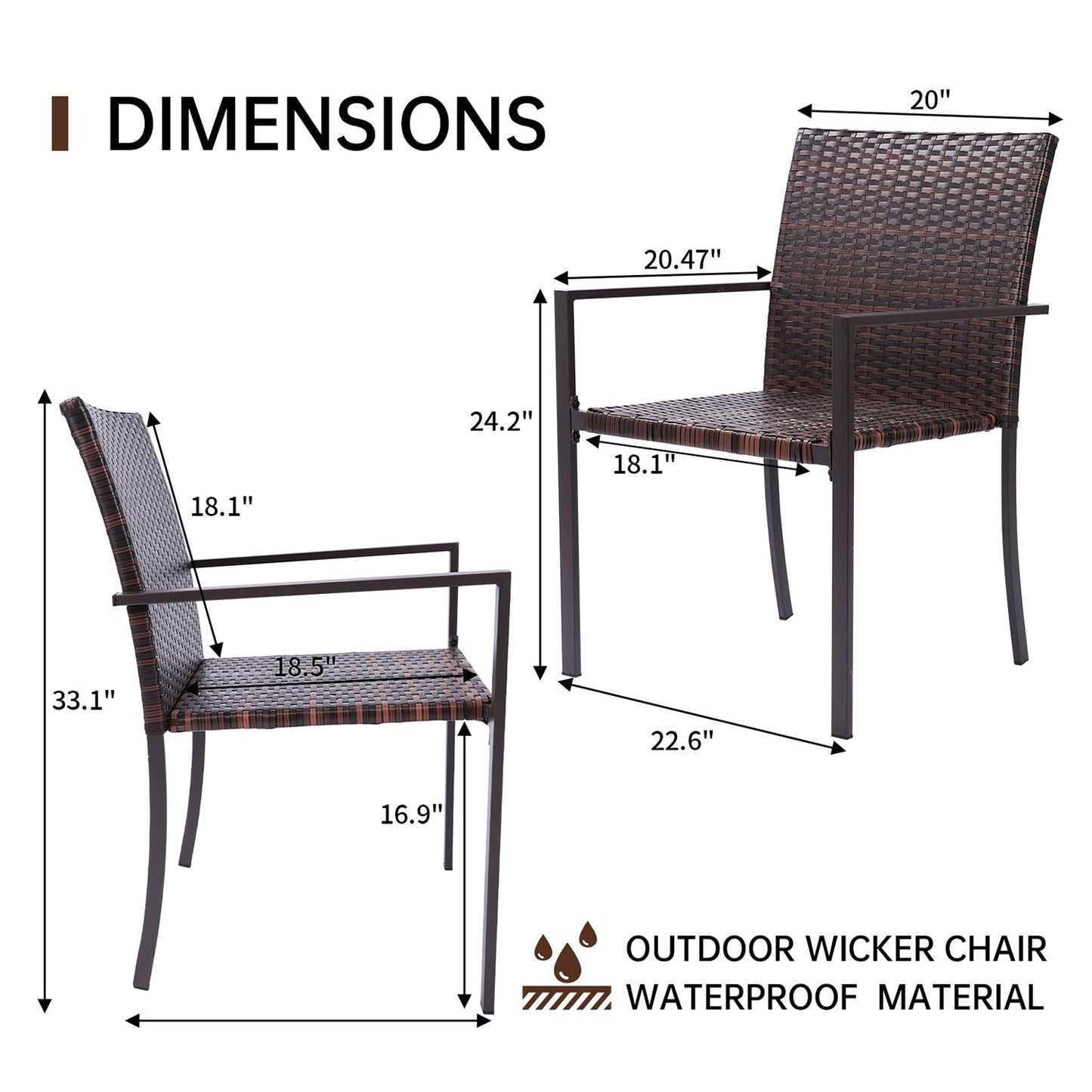 Patio Dining Chairs Outdoor Set of 2,Stackable All-Weather Resistant Rattan Chairs - Meissalivve