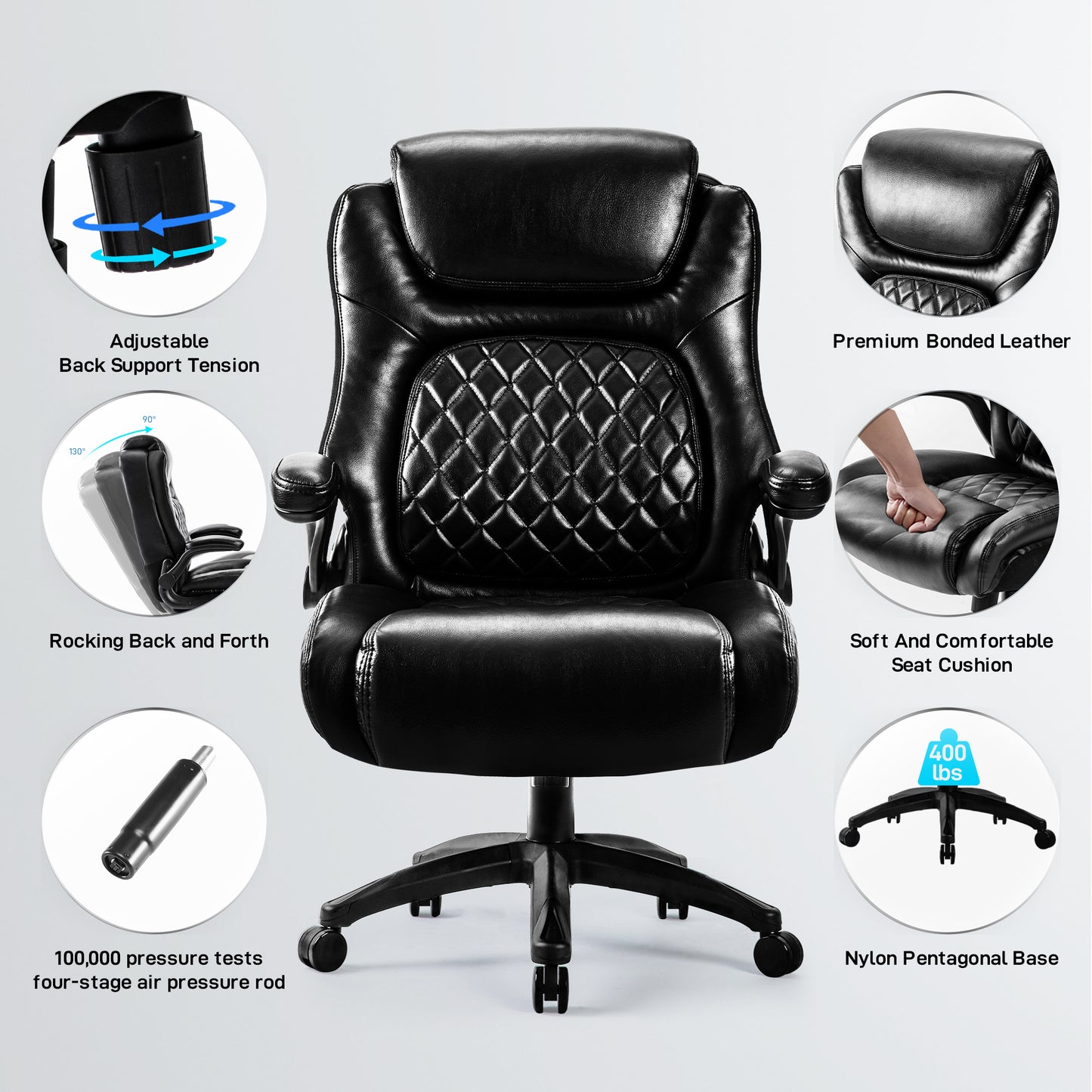 400lbs Big & Tall Ergonomic Leather Office Chair - Meissalivve