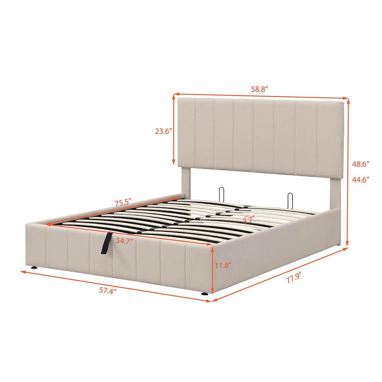 Queen size Upholstered Platform bed with a Hydraulic Storage System - Meissalivve